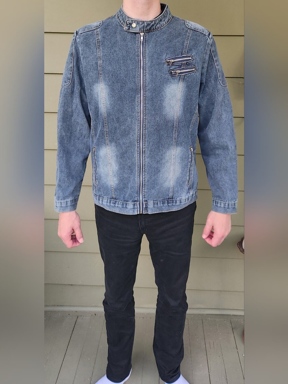 Men's Washed Denim Café Racer Jacket